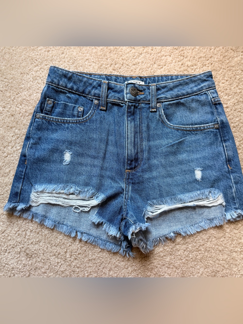 Roxy Frayed Light Blue Distressed Denim Shorts
